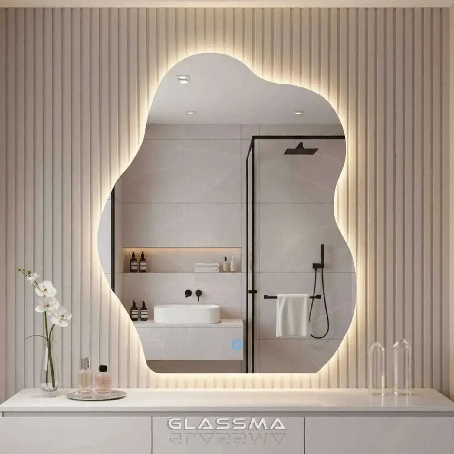 Irregular LED Bathroom Mirror - Modern Wavy Design with Touch Control & Dimmable Backlight - Glassma